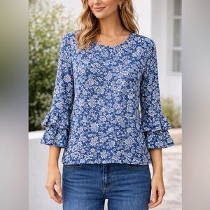 J.Crew Floral Blouse with Ruffle Sleeves – Size 4